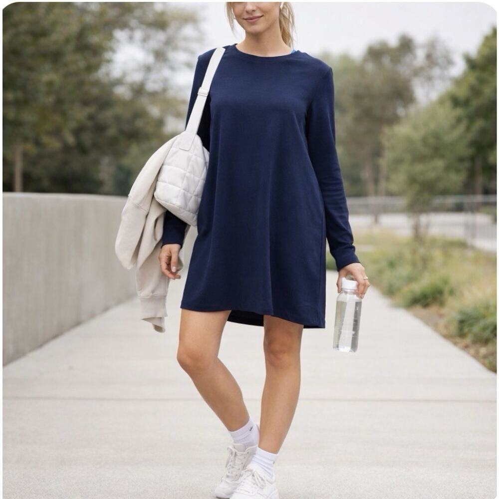 Pact Sz S Black LS Pockets Stretch Midi Athleisure Dress Women